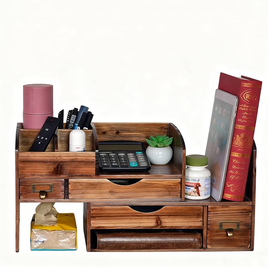 Amazon.co.jp: Juleduo デスクオーガナイザー 小物入れ 木製 卓上収納